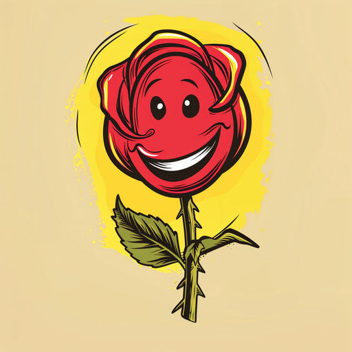 Smiling emoticon with a red rose