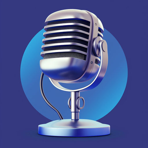 Realistic podcast clipart shining on royal blue background