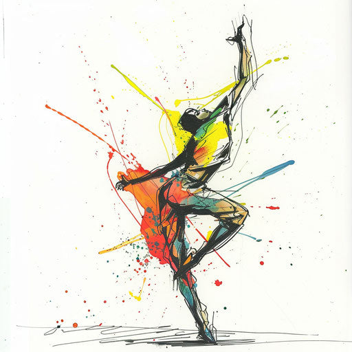 Dynamic flat tattoo sketch of a dancer balancing