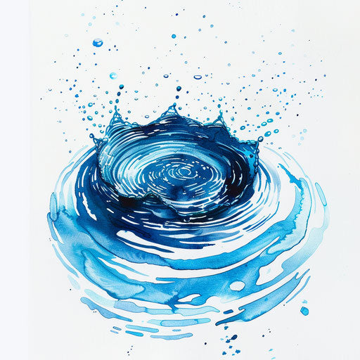 Abstract water tattoo with droplets and ripples in blue and aqua