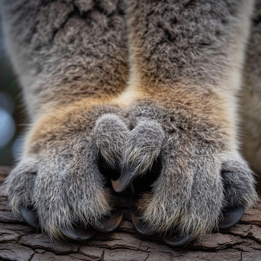Close-up of a koala's paws, unique texture and functionality