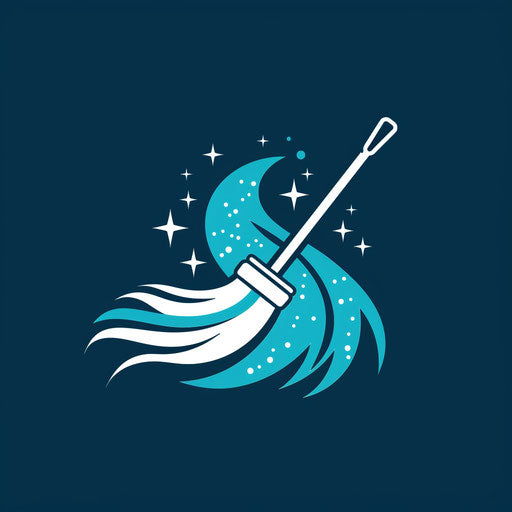 Cleaning company logo in navy and teal with a clean background