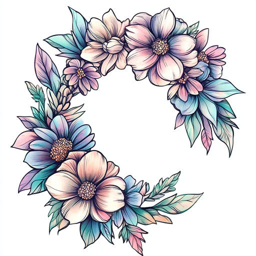 Sketch of cute tattoo with pastel flower crown