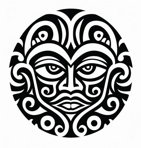 Polynesian tattoo with black tribal pattern, rounded