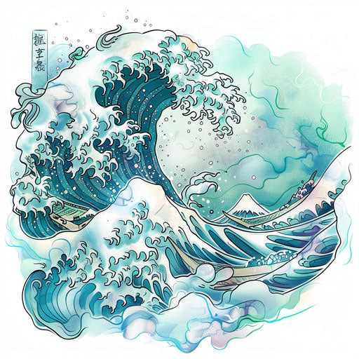 Whimsical tattoo sketch of a Japanese wave