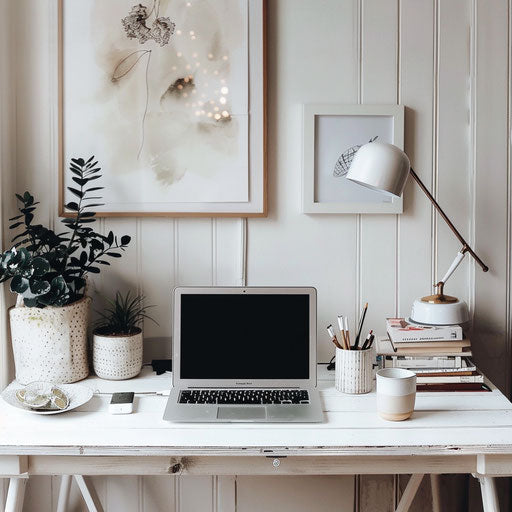 Minimalist workspace with laptop and simple decor