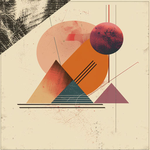 Shapes clipart in photo realistic style with a flat random background, vintage filter and delicate lines