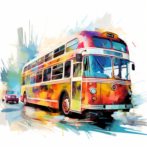 Bus illustration in the style of Impressionistic Art, on white background