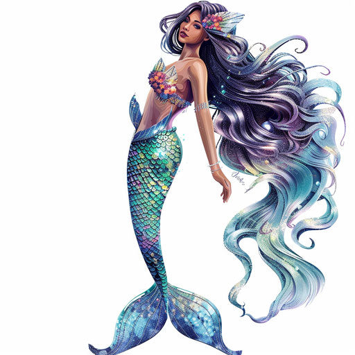 Mermaid clipart in a photo realistic style on white background