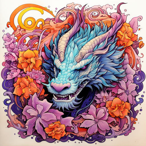 The purple dragon with flowers, seapunk style