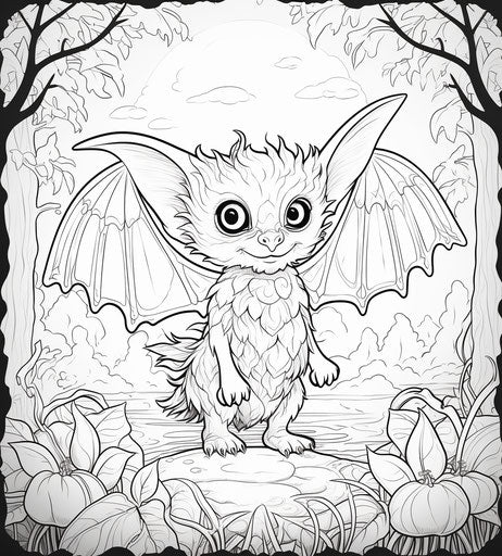 Cute bat in the forest, haunting figurative style
