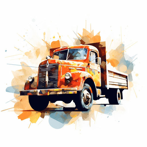 Cartoon truck in Impressionistic Art style on white background