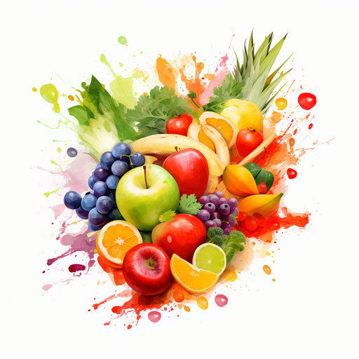 Healthy food in Impressionistic style on white background