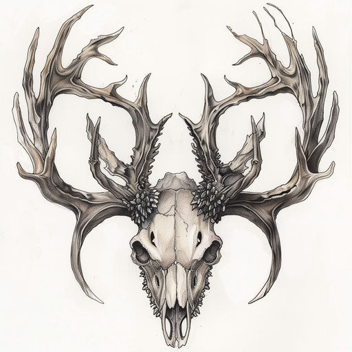 Gothic black and gray deer skull on white background