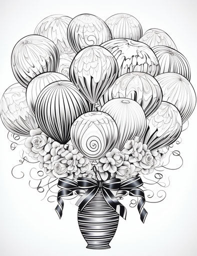 Happy birthday balloon coloring page, precisionist style