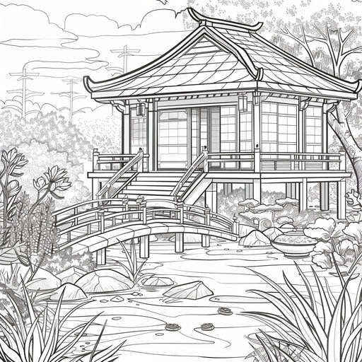 Traditional Japanese teahouse in serene garden