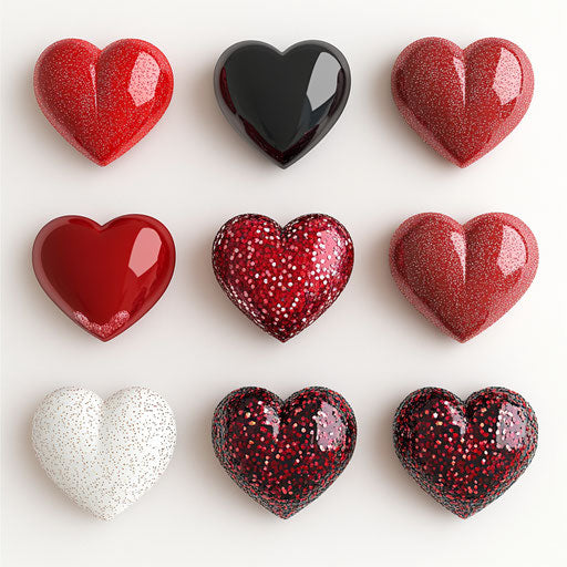3D realistic hearts on flat white background, isolated clipart
