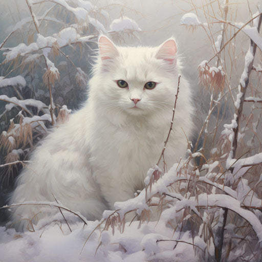 white cat in the snow