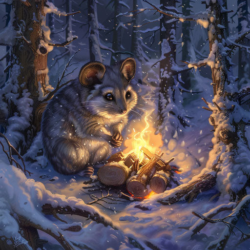 Mountain pygmy possum near a campfire