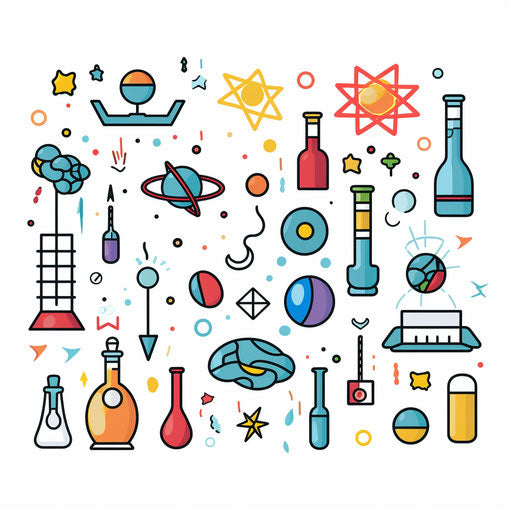 Minimalist science clip art on white background