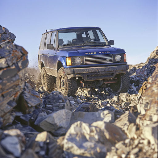 Modified 1993 off-road vehicle navigating rocky terrain