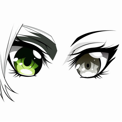Anime eyes with white eyelashes on white background