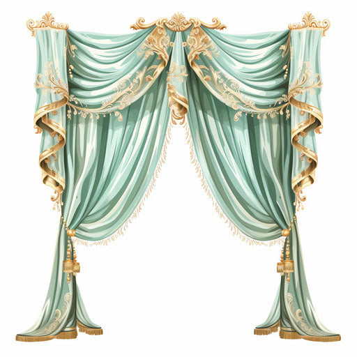 Curtain clipart in the style of Oil painting