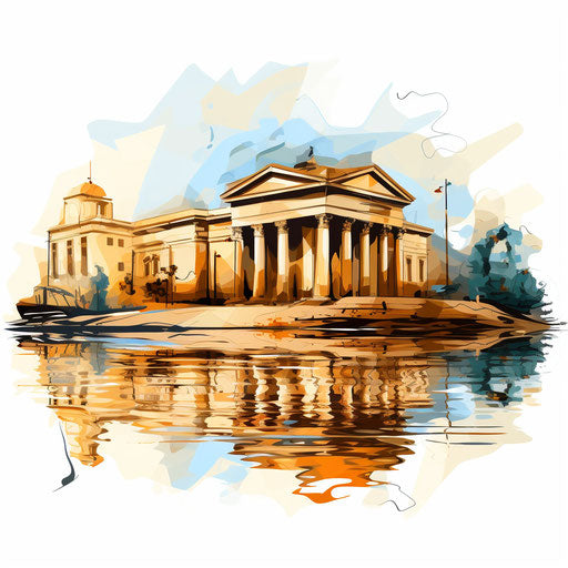 Bank clipart in the style of oil painting, on a white background