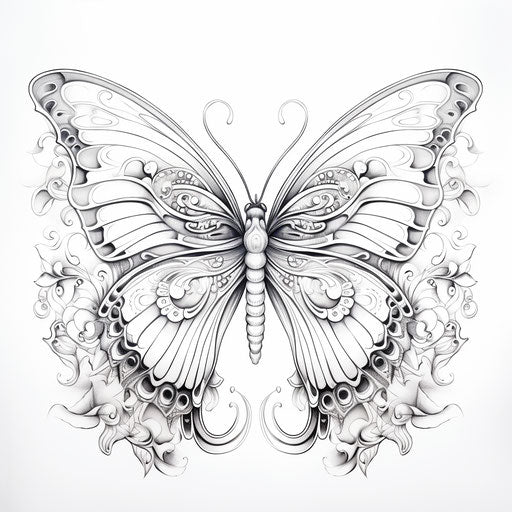 Butterfly coloring page in a delicate fantasy world