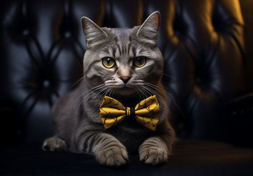 Cat with bow tie, bold colors, mallgoth style