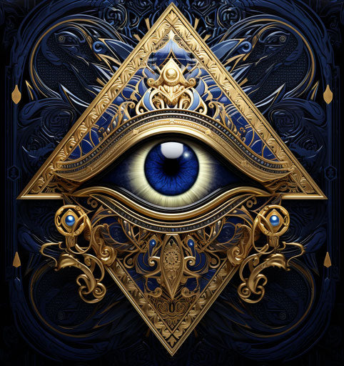 All-seeing eye in ornate black and navy style