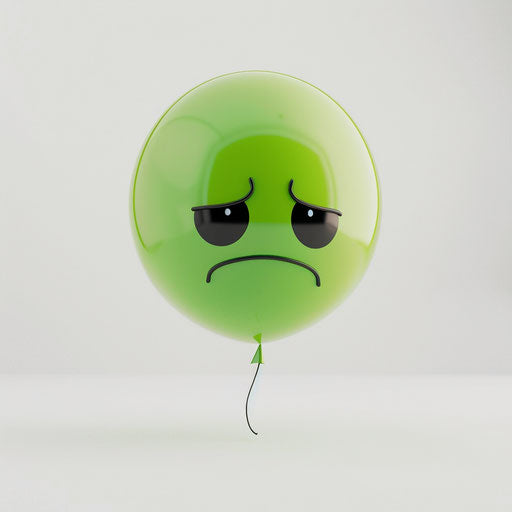 Sad expression green balloon isolated