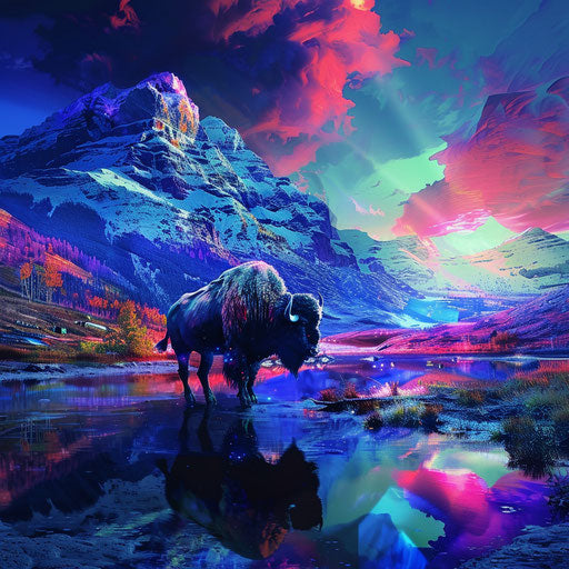 Buffalo in a stunning landscape with vibrant colors