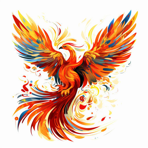 Phoenix clipart in the style of Impressionistic Art, on a white background
