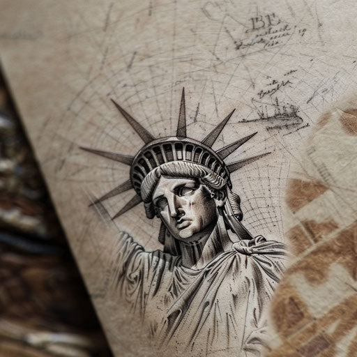 Tattoo sketch of Statue of Liberty in realistic style with shading