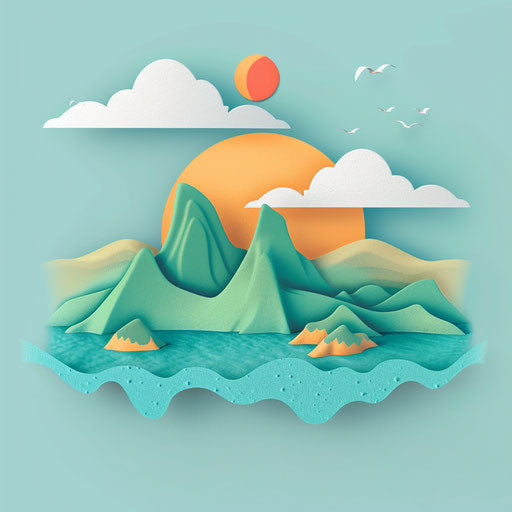 Realistic travel clipart on flat, serene aqua background
