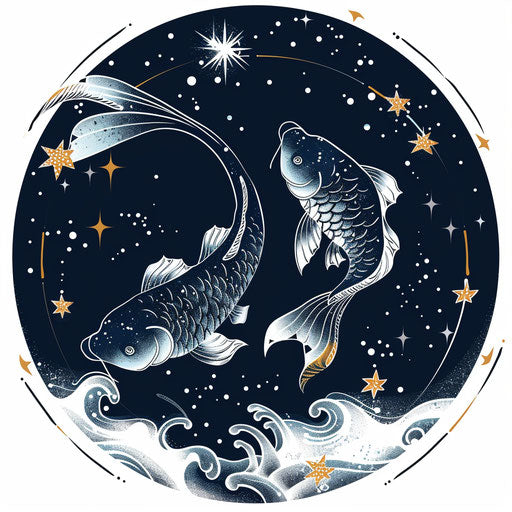 Sketch of Pisces constellation with celestial patterns midnight blue