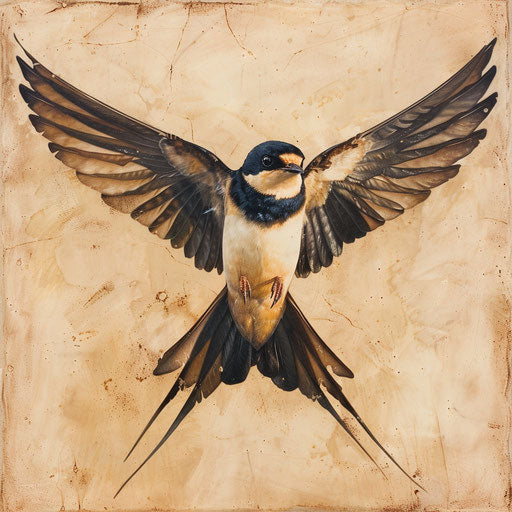 Barn swallow with wide spread wings