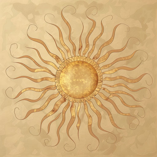 Sunlight clipart on flat beige background, rustic appeal and intricate patterns