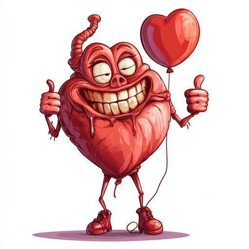 Humorous caricature of a human heart with human characteristics