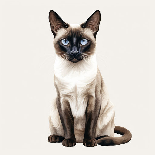 Siamese cat on white background, in dark maroon and light beige