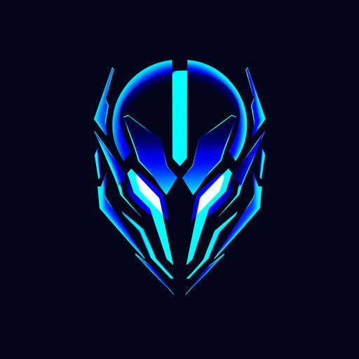 Sleek logo design with futuristic elements, neon blue and black