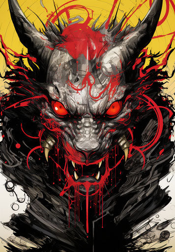 Black and red painted animal dragon, Jim Mahfood style