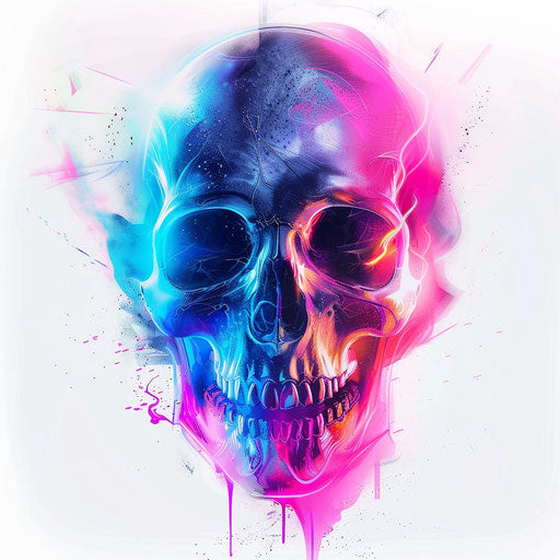 Neon skull, modern and macabre on pure white background