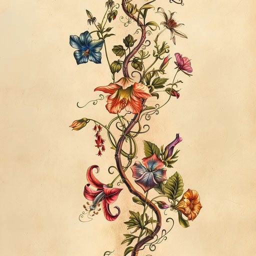 Botanical family tattoo with intertwined vines and flowers