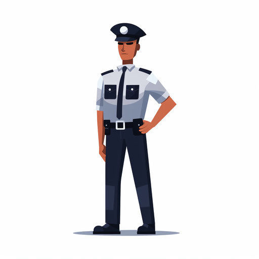 Minimalist style illustration of a security guard, on white background