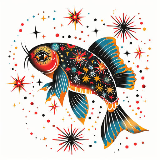 Pisces constellation colorful festive fireworks