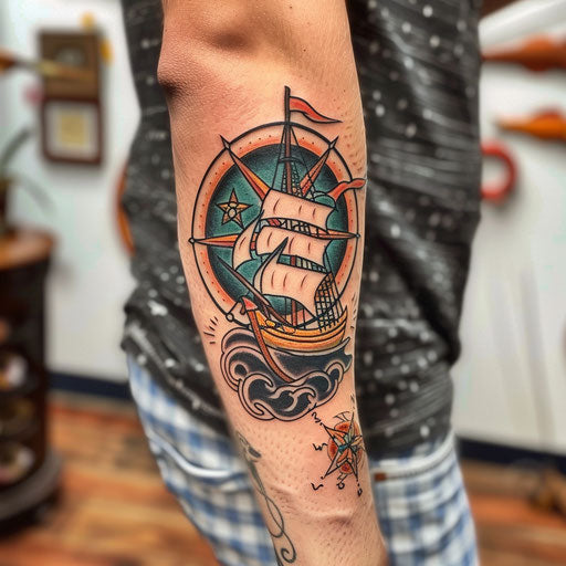 Nautical arm tattoo in the style of Sailor Jerry