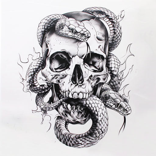 Wisdom and mortality: skull with snake in eye sockets