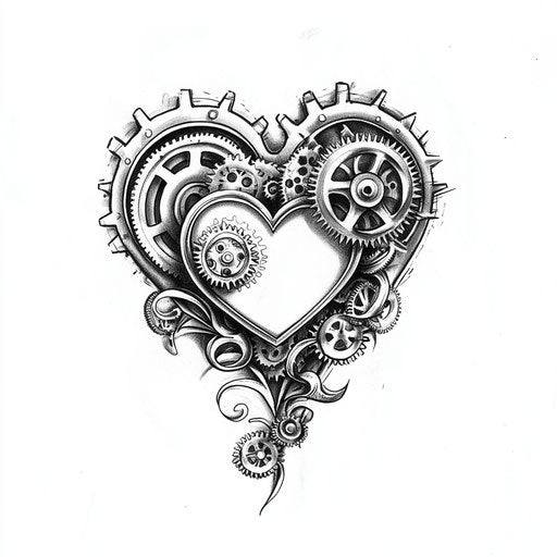 Heart tattoo on hand in steampunk style with gears